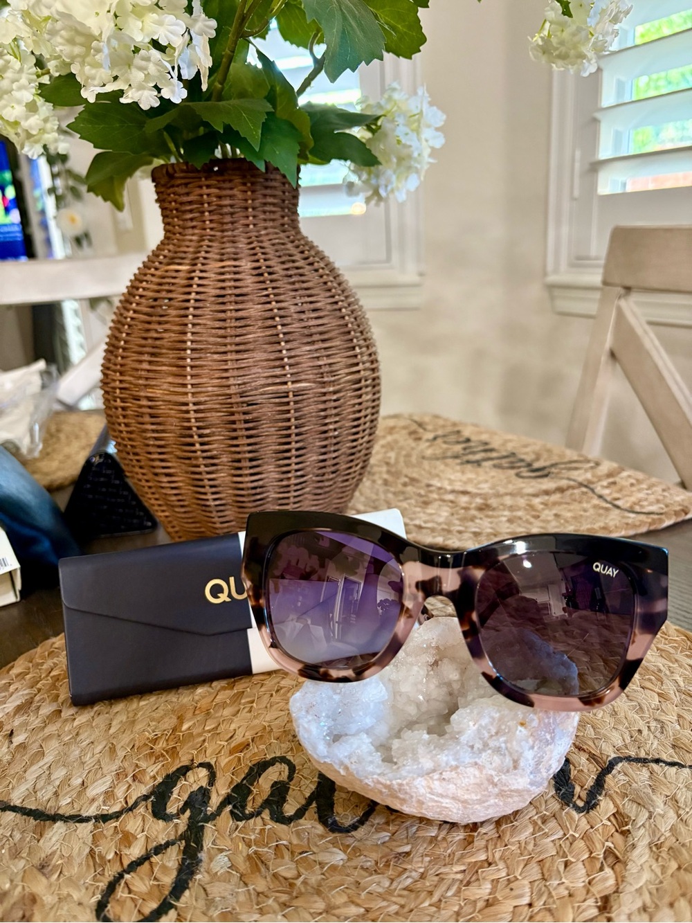 Quay Australia Tortoiseshell Cat Eye Sunglasses with Purple Gradient Lenses
